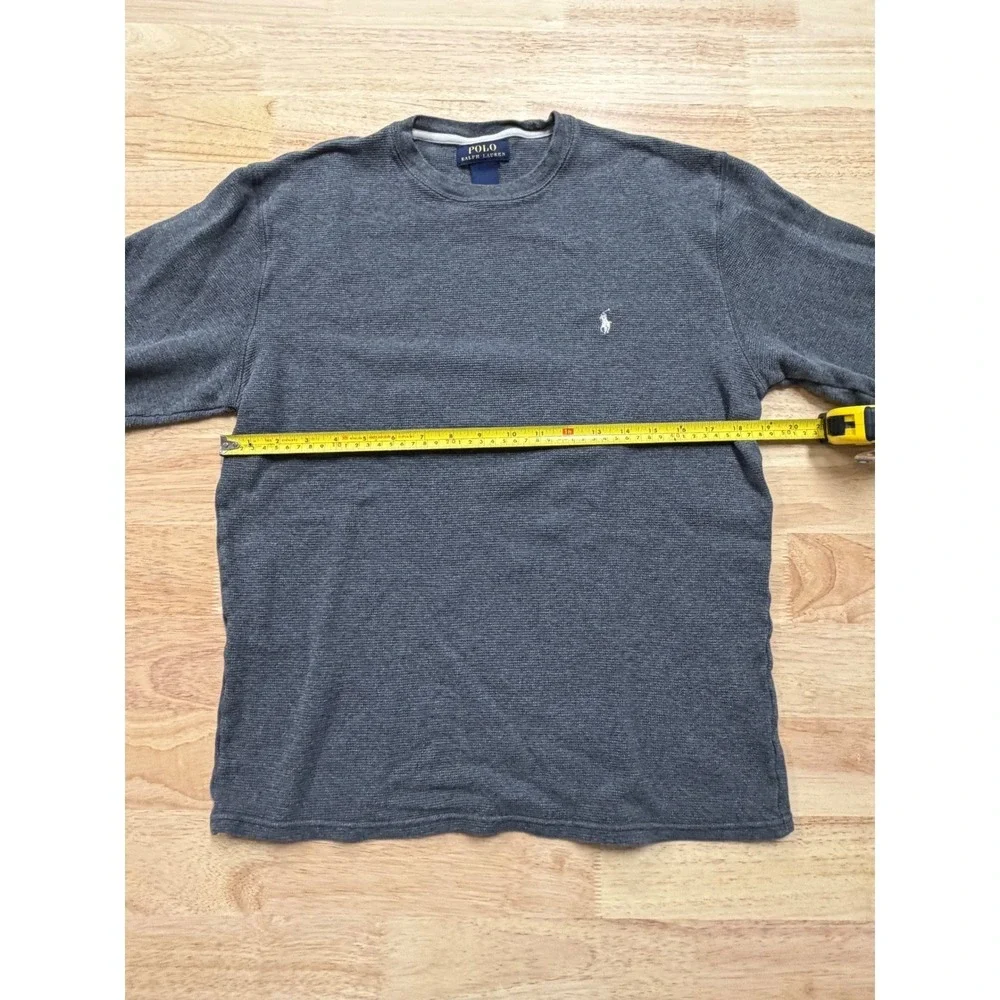 Polo Ralph Lauren Men's Charcoal Grey Waffle Knit Long Sleeve Crew Neck Shirt L